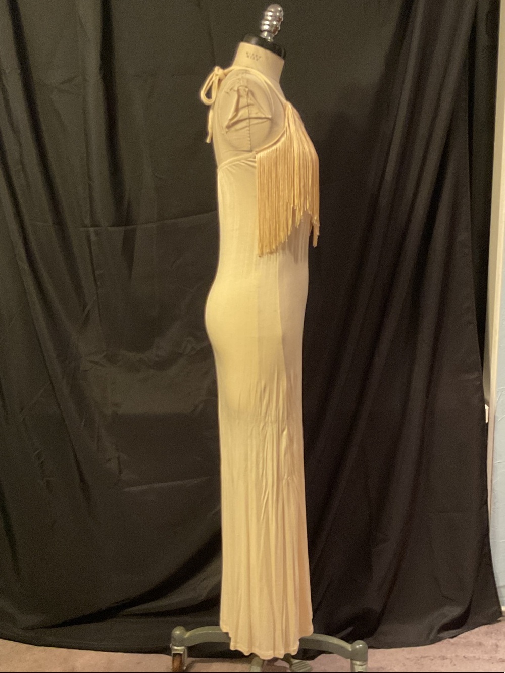 Fringe Detail Cream Maxi Dress - Picture 3 of 5
